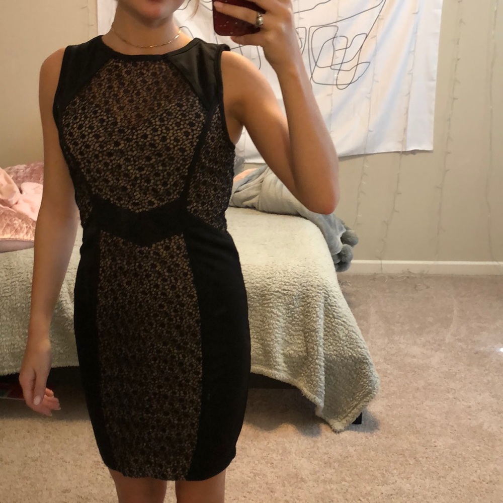 Black and Nude Lace Cocktail Dress